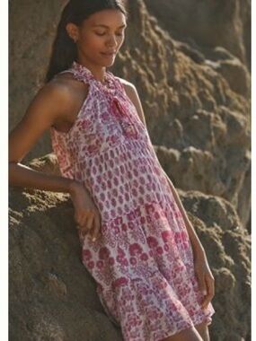 Anthropologie Ro’s Garden Sophia Tiered Ruffle Dress XS Pink